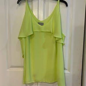 Neon yellow cold shoulder blouse. Size XL. Ruffle on top with flowy sleeves.